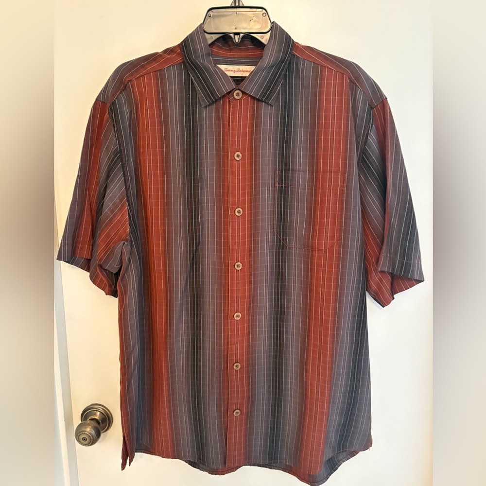 Tommy Bahama Rust, Brown and Gray Striped Casual Button-down Shirt